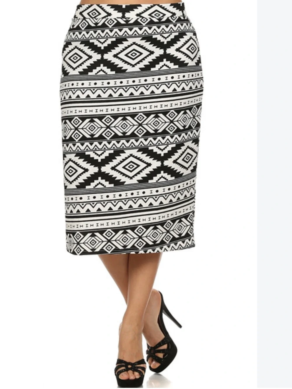 INC Black & White Geometric All Over Tribal Print Faux Wrap Knee Length Skirt XL
